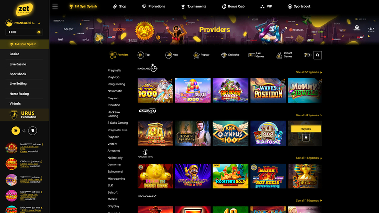 Zet Casino — Games by studio