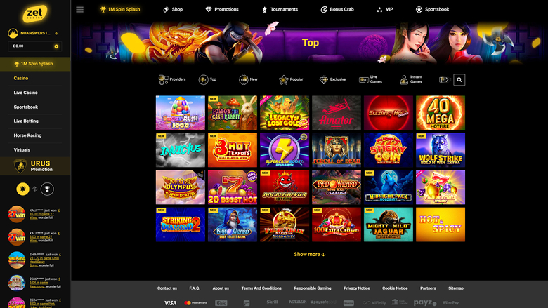 Zet Casino — Games lobby