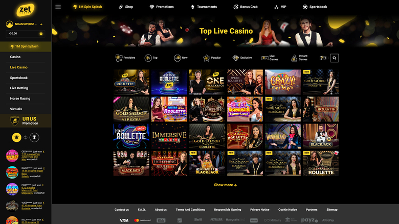 Zet Casino — Live dealer lobby