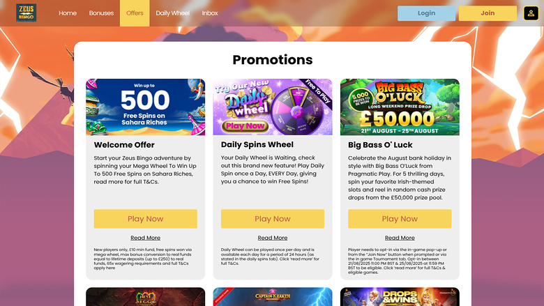 Zeus Bingo Casino — Prmotions