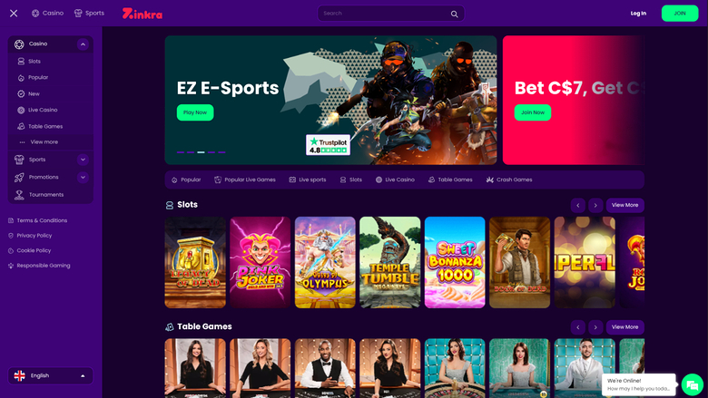 Zinkra Casino — Homepage
