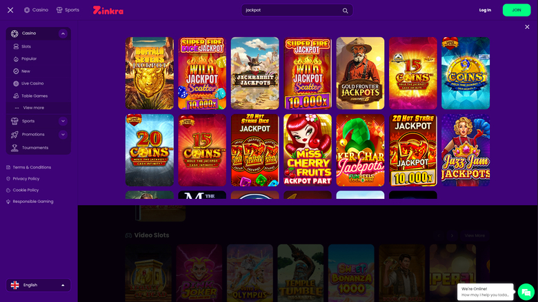 Zinkra Casino — Jackpot games