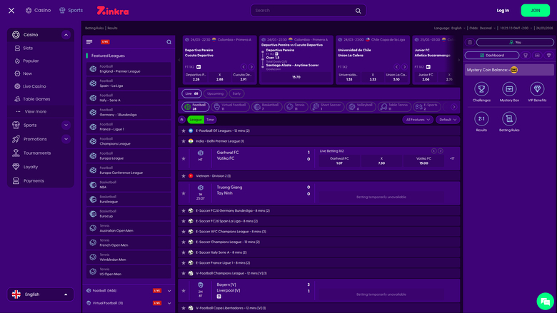 Zinkra Casino — Sportsbook