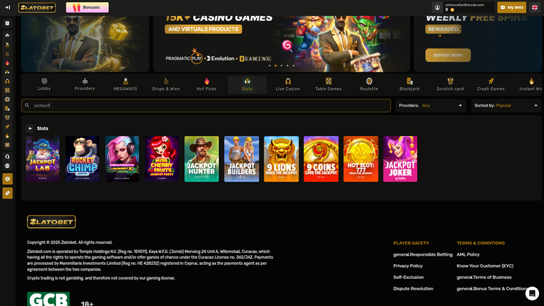 ZlatoBet Casino — Jackpot games