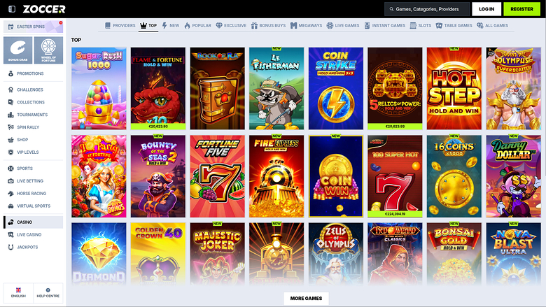 Zoccer Casino — Games lobby