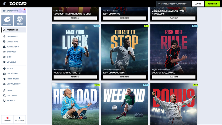 Zoccer Casino — Promotions page