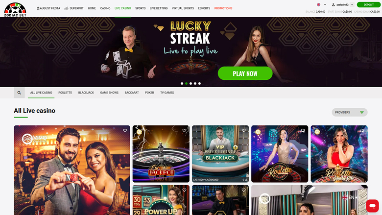 ZodiacBet Casino — Live dealer lobby