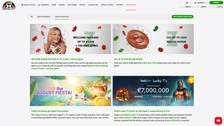 ZodiacBet Casino — Promotions page