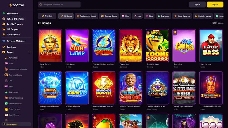 Zoome Casino — Games lobby