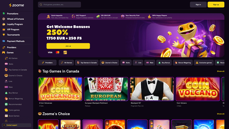 Zoome Casino — Homepage