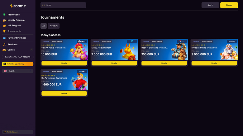 Zoome Casino — Tournaments