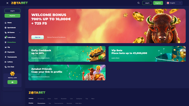 ZotaBet Casino — Promotions page