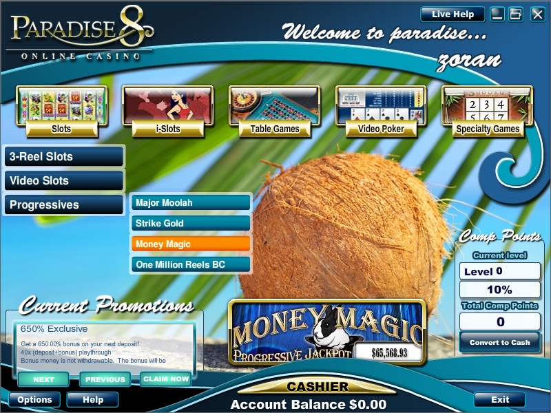 Paradise 8 Casino no deposit bonus and review