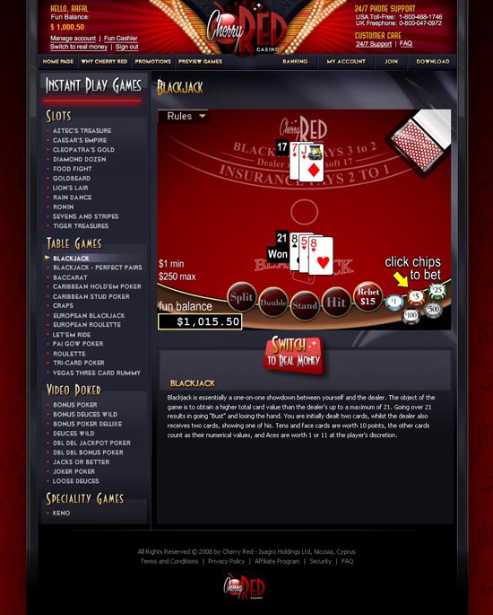 cherry red casino blackjack