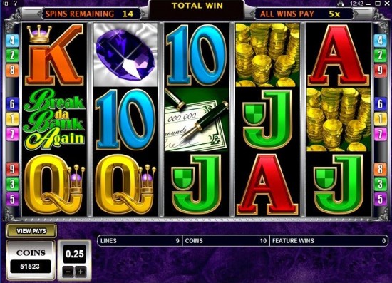 break da bank again video slot machine