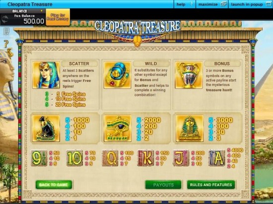 cleopatra treasure slot machine