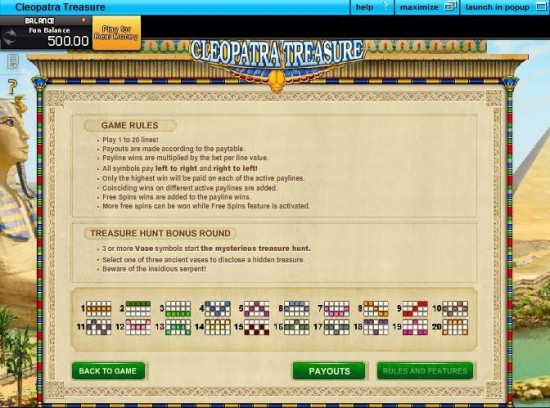 cleopatra treasure video slot