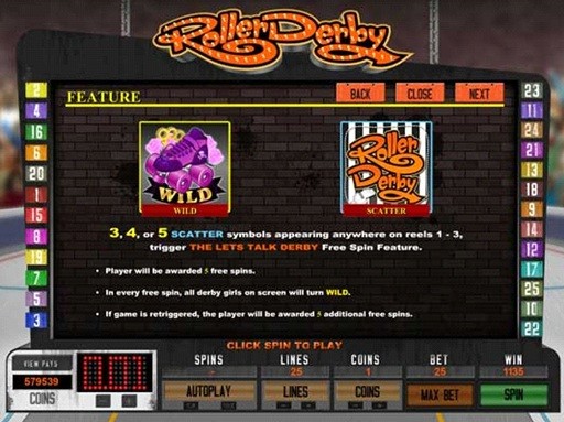 roller derby video slot