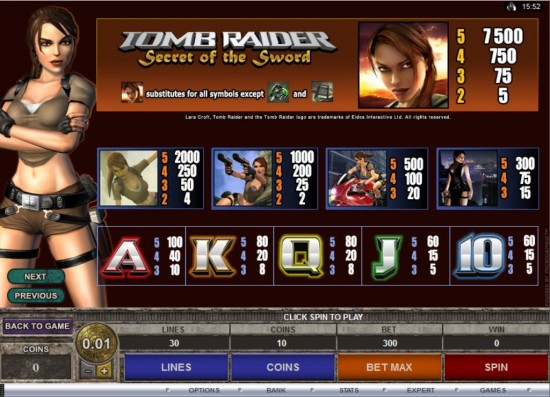 tomb raider secret of the sword slot machine